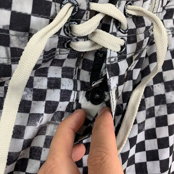 Vans Mens Swim Trunks 32 Black White Checkerboard Board Shorts Distressed Surf - Picture 2 of 11